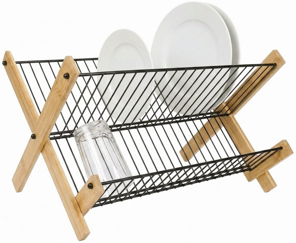 Égouttoir Cookinglife Pliable - Métal Noir & Bambou
