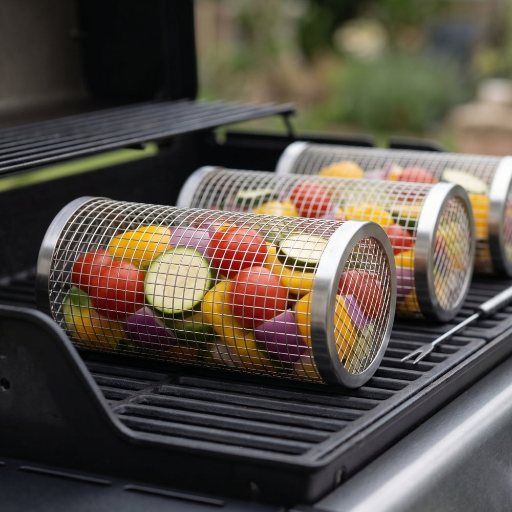 Cookinglife BBQ Panier de Grill RVS Ø 9 x 20 cm - Set de 2 pièces