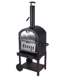 Cookinglife Barbecue au charbon de bois four à pizza Fire & Flavour - 156 cm de haut - Inclus pierre à pizza & grilles - Noir