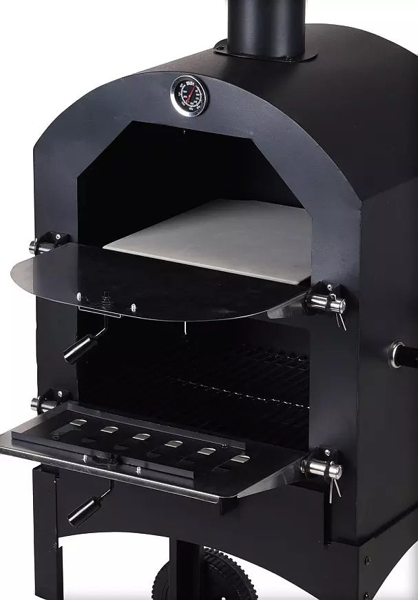 Cookinglife Barbecue au charbon de bois four à pizza Fire & Flavour - 156 cm de haut - Inclus pierre à pizza & grilles - Noir