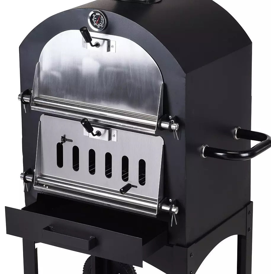 Cookinglife Barbecue au charbon de bois four à pizza Fire & Flavour - 156 cm de haut - Inclus pierre à pizza & grilles - Noir