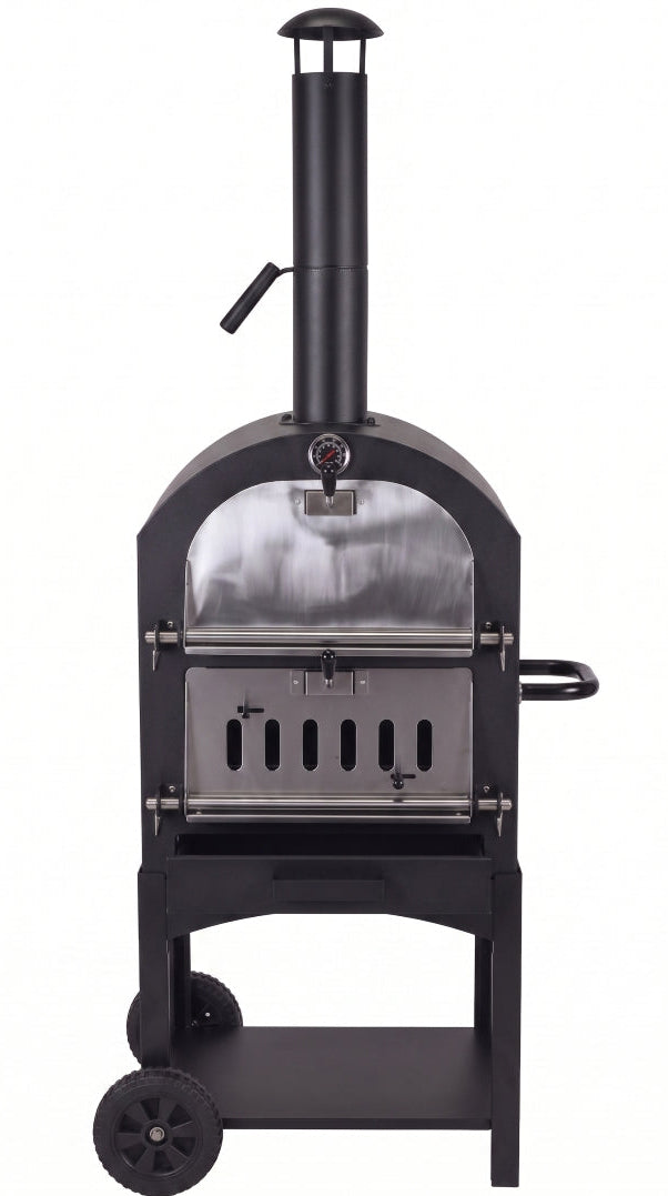 Cookinglife Barbecue au charbon de bois four à pizza Fire & Flavour - 156 cm de haut - Inclus pierre à pizza & grilles - Noir