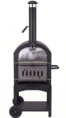 Cookinglife Barbecue au charbon de bois four à pizza Fire & Flavour - 156 cm de haut - Inclus pierre à pizza & grilles - Noir