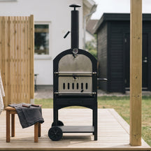Cookinglife Barbecue au charbon de bois four à pizza Fire & Flavour - 156 cm de haut - Inclus pierre à pizza & grilles - Noir