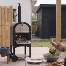 Cookinglife Barbecue au charbon de bois four à pizza Fire & Flavour - 156 cm de haut - Inclus pierre à pizza & grilles - Noir
