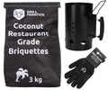 Cookinglife Brikettenstarter Set BBQ - Avec 3 kg de briquettes en noix de coco et des gants