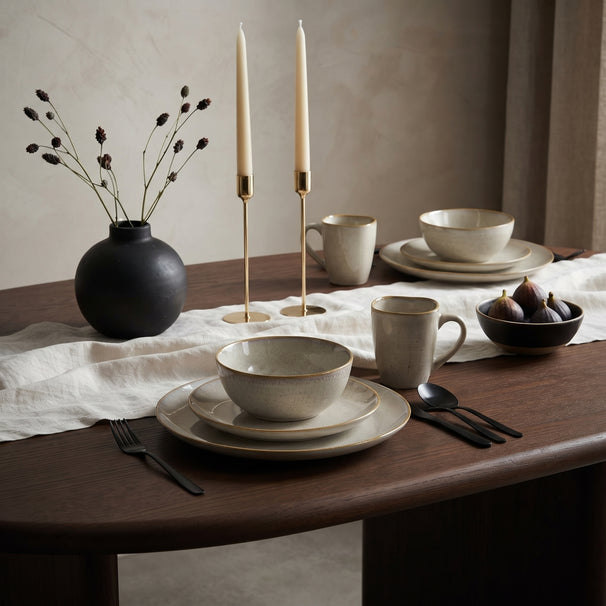 Service de table Cookinglife Linen Beige 18 pièces / 6 personnes - 6 assiettes à dîner, 6 assiettes à petit déjeuner et 6 bols
