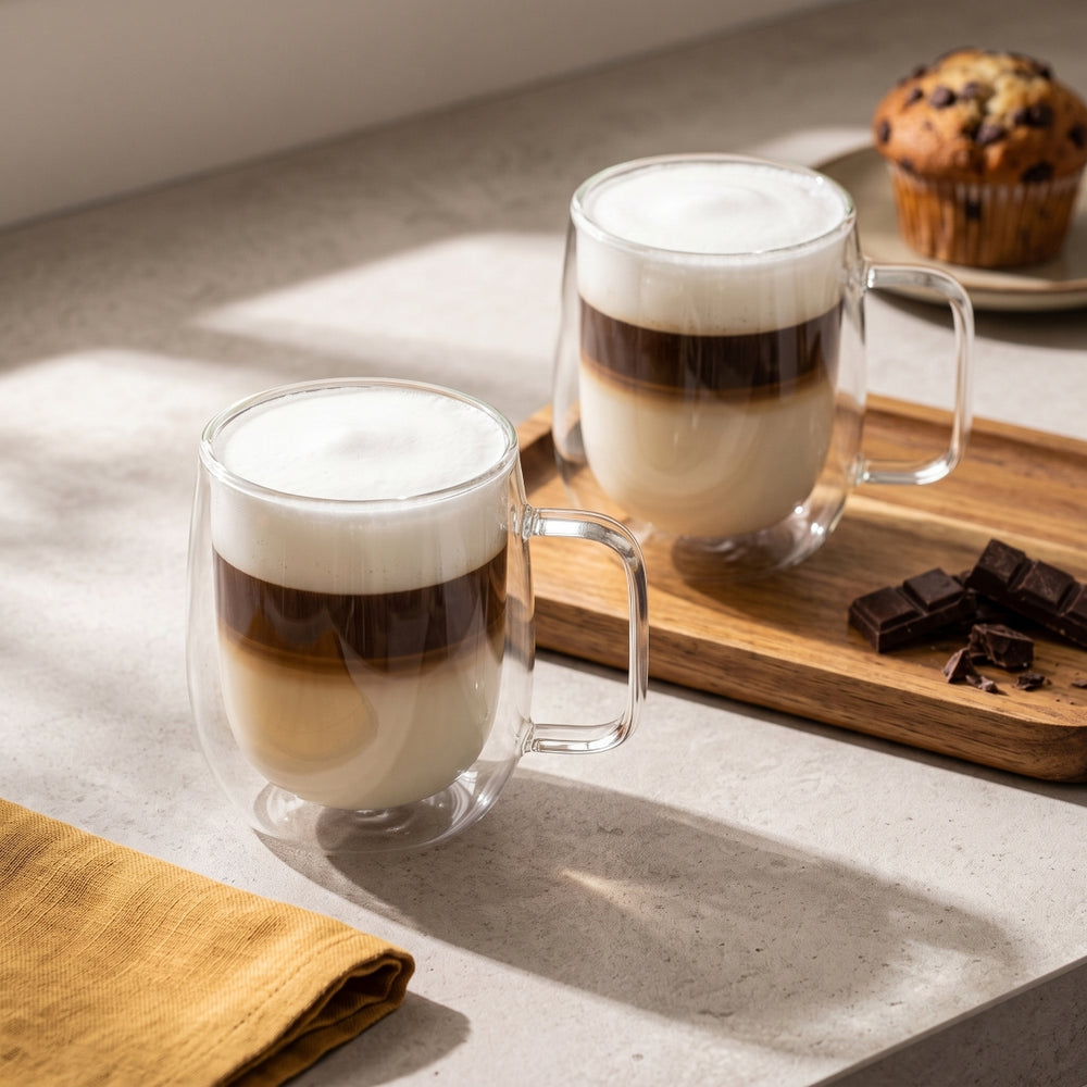 Tasses à latte macchiato / thé Cookinglife - en verre double paroi avec anse - 400 ml - 2 pièces