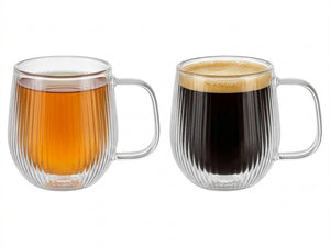 Tasses à cappuccino / thé Cookinglife Lines - en verre double paroi avec anse - 250 ml - 2 pièces
