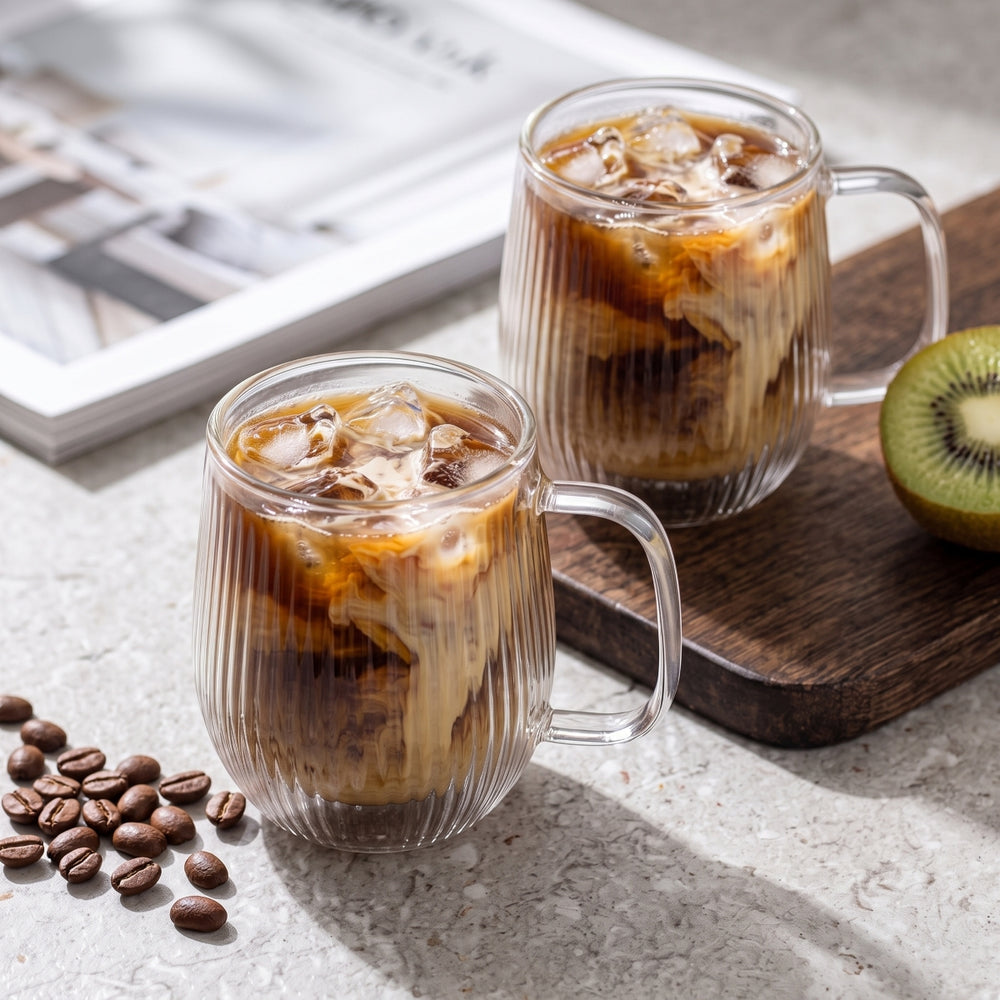 Tasses à cappuccino / thé Cookinglife Lines - en verre double paroi avec anse - 250 ml - 2 pièces