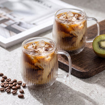 Tasses à cappuccino / thé Cookinglife Lines - en verre double paroi avec anse - 250 ml - 2 pièces
