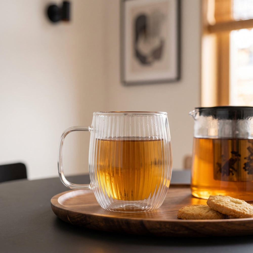 Tasses à café / thé Cookinglife Lines - en verre double paroi avec anse - 350 ml - 2 pièces