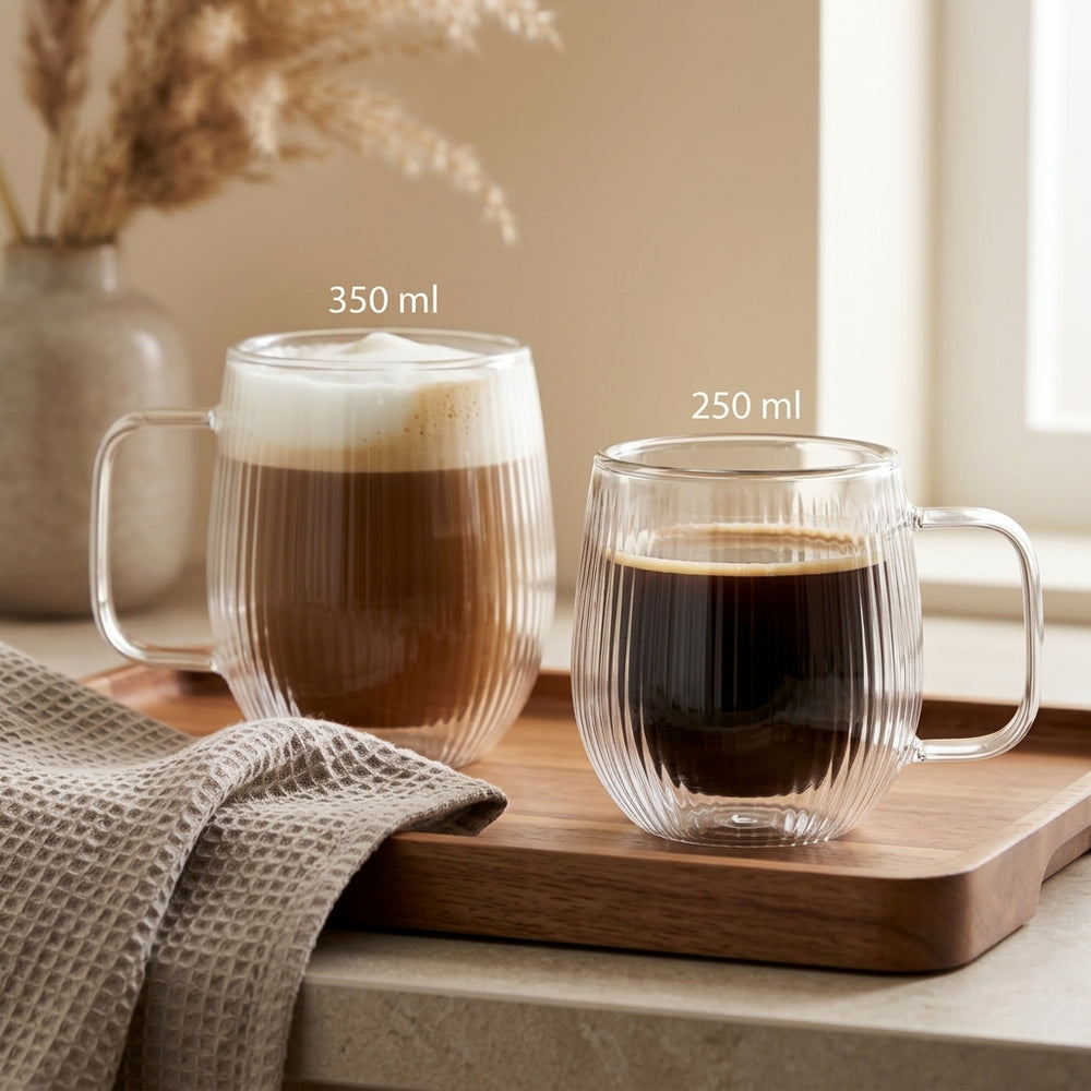Tasses à cappuccino / thé Cookinglife Lines - en verre double paroi avec anse - 250 ml - 2 pièces