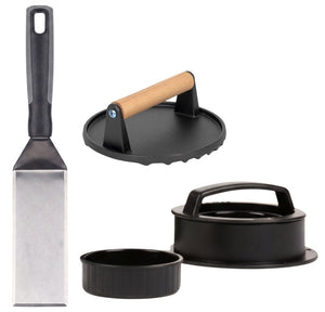 Cookinglife Set de hamburgers / Set Smashburger - Presse à burger en fonte, presse supplémentaire & spatule BBQ