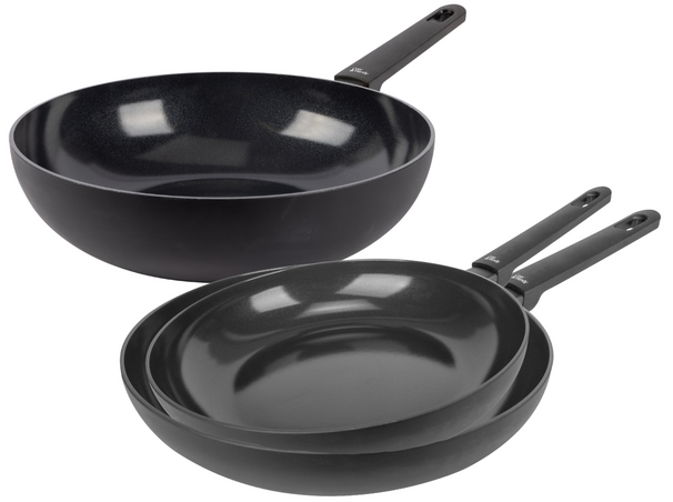 Ensemble de poêles Cookinglife Black Cera 3 pièces - Wok ø 28 cm + poêles ø 24 & 28 cm - compatible avec toutes les sources de chaleur - revêtement antiadhésif en céramique