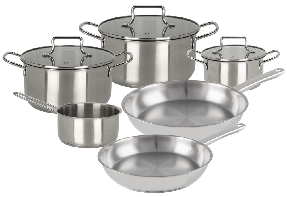 Batterie de cuisine Cookinglife Essential Steel 6 pièces - Inox - Casserole ø 16, 18, 20 cm & Casserole ø 16 cm + Poêle Superior ø 24 & 28 cm - compatible avec toutes les sources de chaleur
