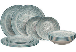Service de table Cookinglife Cala Bleu 12 pièces / 4 personnes - 4 assiettes à dîner, 4 assiettes à petit-déjeuner et 4 assiettes creuses