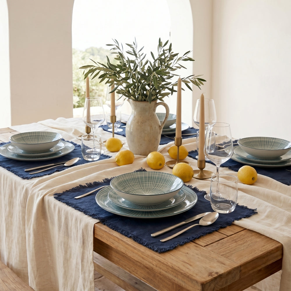 Service de table Cookinglife Cala Bleu 12 pièces / 4 personnes - 4 assiettes à dîner, 4 assiettes à petit-déjeuner et 4 assiettes creuses
