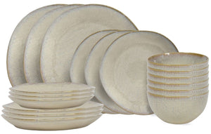 Service de table Cookinglife Linen Beige 18 pièces / 6 personnes - 6 assiettes à dîner, 6 assiettes à petit déjeuner et 6 bols