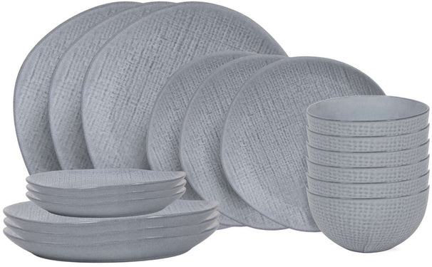 Service de table Cookinglife Linen Gris 18 pièces / 6 personnes - 6 assiettes à dîner, 6 assiettes à petit-déjeuner et 6 bols