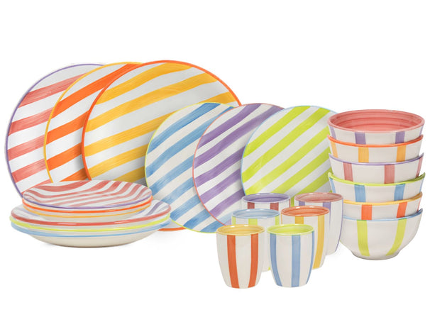 Ensemble de vaisselle Cookinglife Summer Vibes 24 pièces / 6 personnes - 6 assiettes à dîner, 6 assiettes à petit-déjeuner, 6 bols et 6 mugs