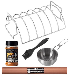 Cookinglife Ensemble complet BBQ Spareribs - Avec rub, support, casserole & papier à boucher