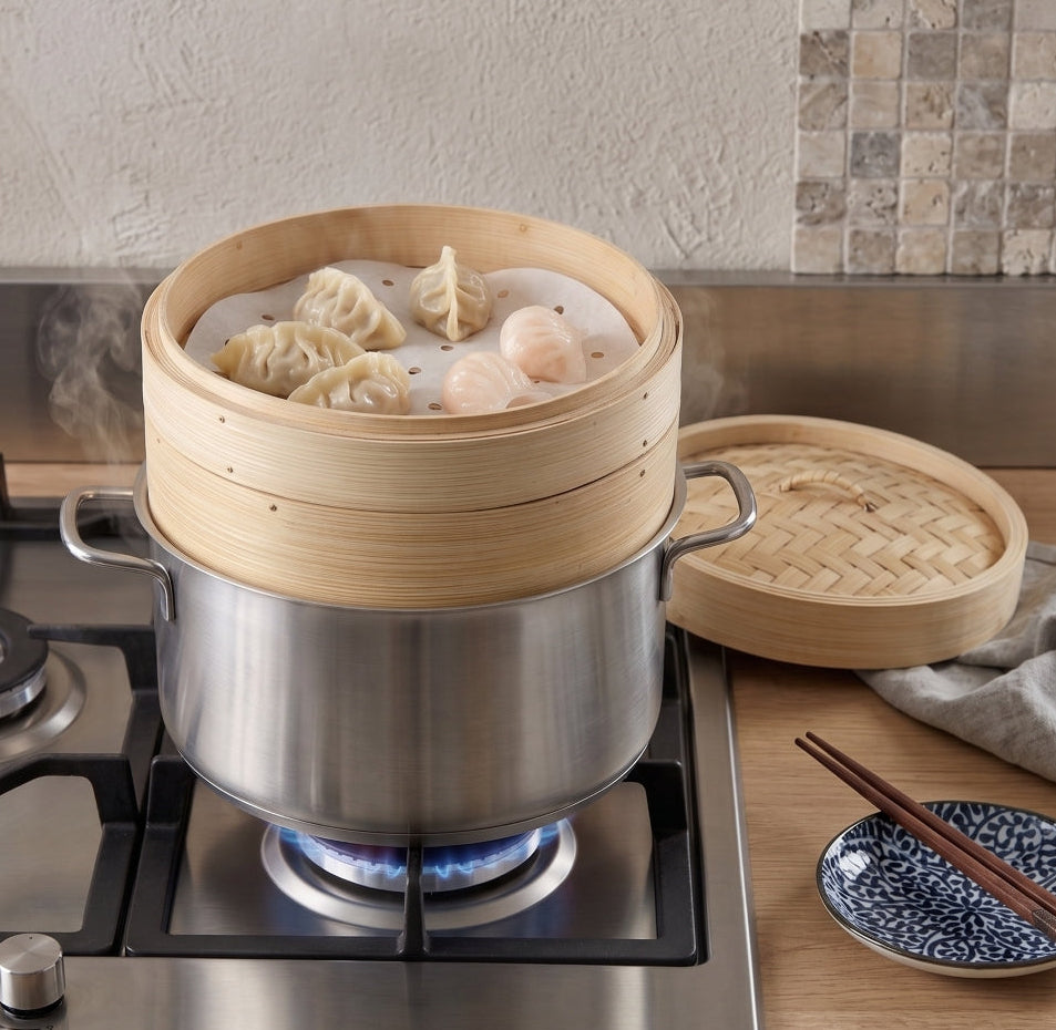 Cookinglife Panier vapeur / Panier Dim Sum - Bambou - 3 pièces - ø 20 cm