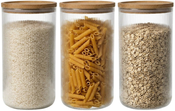 Pots de conservation set Cookinglife Boro Lines - Verre couvercle en bambou - ø 11 cm - 1750 ml - 3 pièces