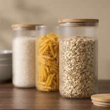 Pots de conservation set Cookinglife Boro Lines - Verre couvercle en bambou - ø 11 cm - 1750 ml - 3 pièces