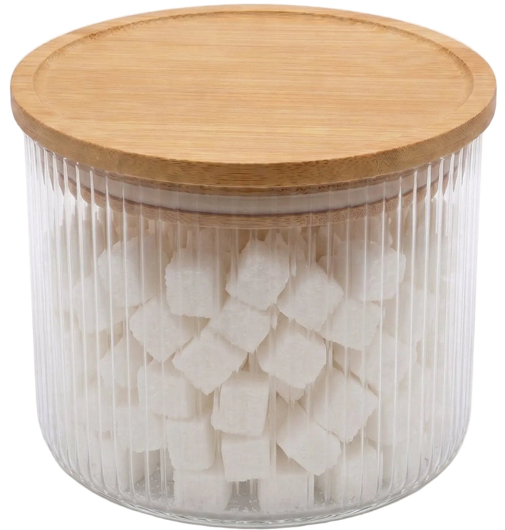 Pots de conservation set Cookinglife Boro Lines - Verre couvercle en bambou - 600 ml / 980 ml / 1750 ml - 3 pièces