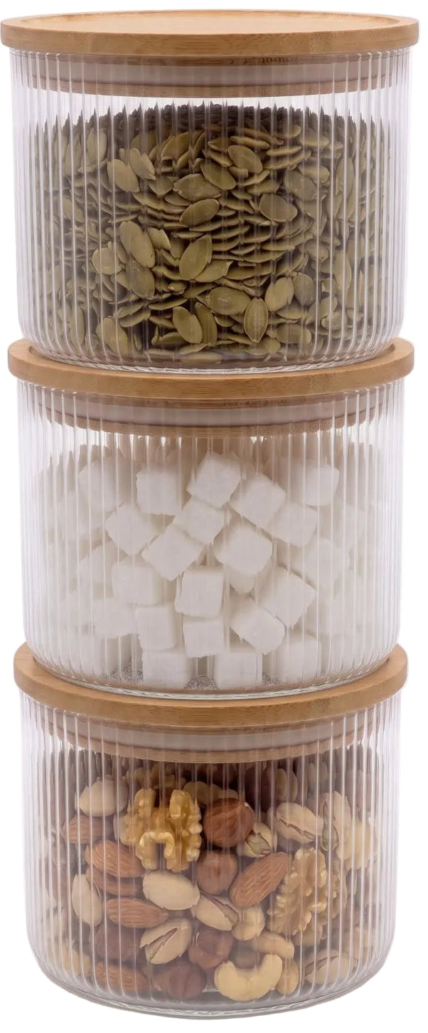 Pots de conservation set Cookinglife Boro Lines - Verre couvercle en bambou - ø 11 cm - 600 ml - 3 pièces