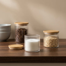 Pots de conservation set Cookinglife Boro Lines - Verre couvercle en bambou - 600 ml / 980 ml / 1750 ml - 3 pièces