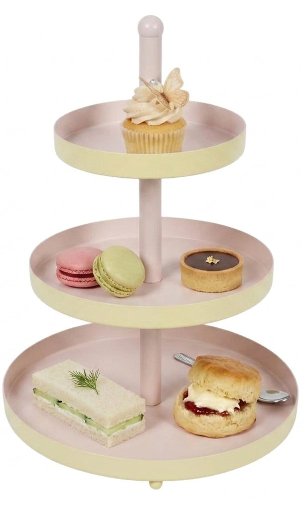 Etagère Cookinglife Métal - Jaune / Rose - ø 15, 20 & 25 cm - 3 niveaux - 35 cm de haut