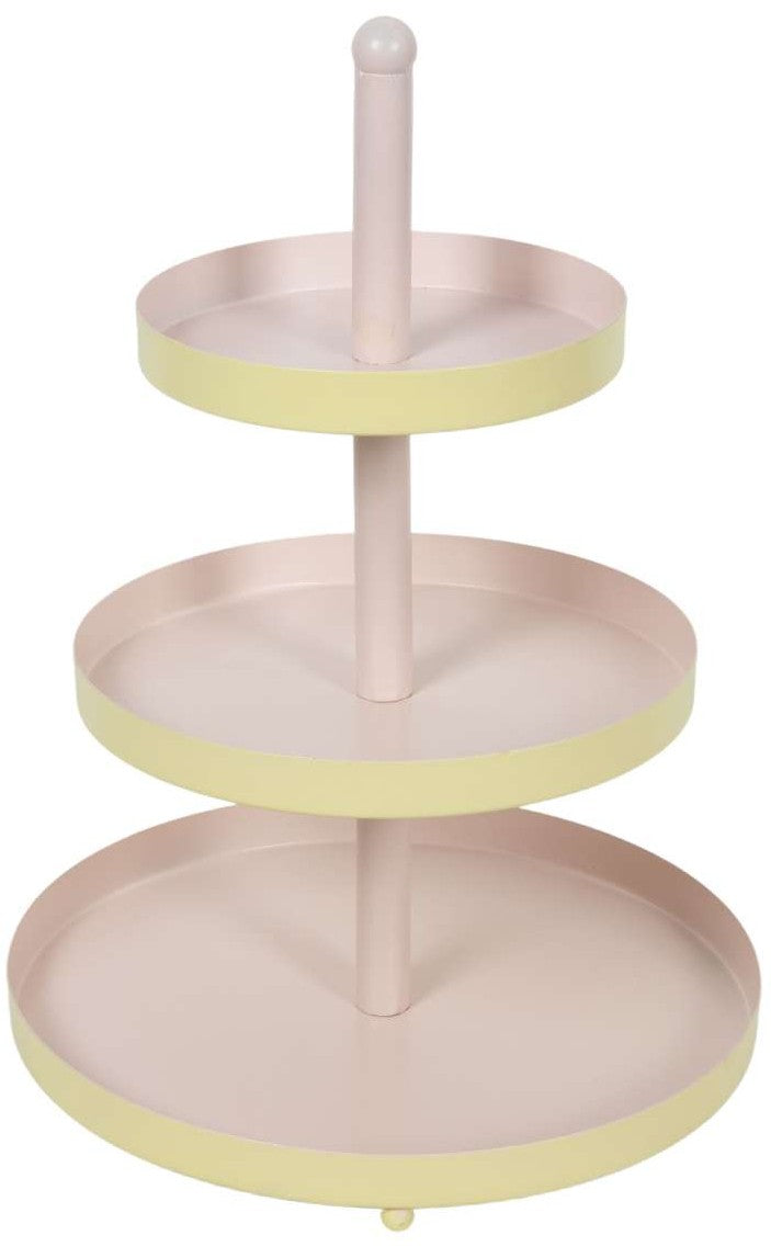 Etagère Cookinglife Métal - Jaune / Rose - ø 15, 20 & 25 cm - 3 niveaux - 35 cm de haut