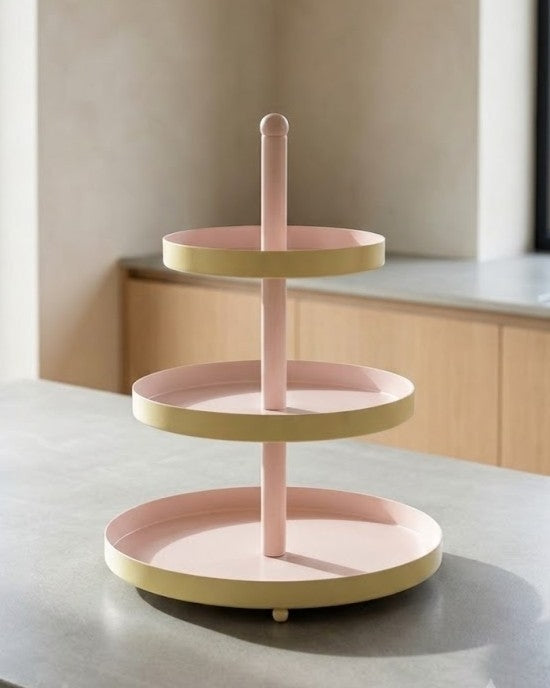 Etagère Cookinglife Métal - Jaune / Rose - ø 15, 20 & 25 cm - 3 niveaux - 35 cm de haut