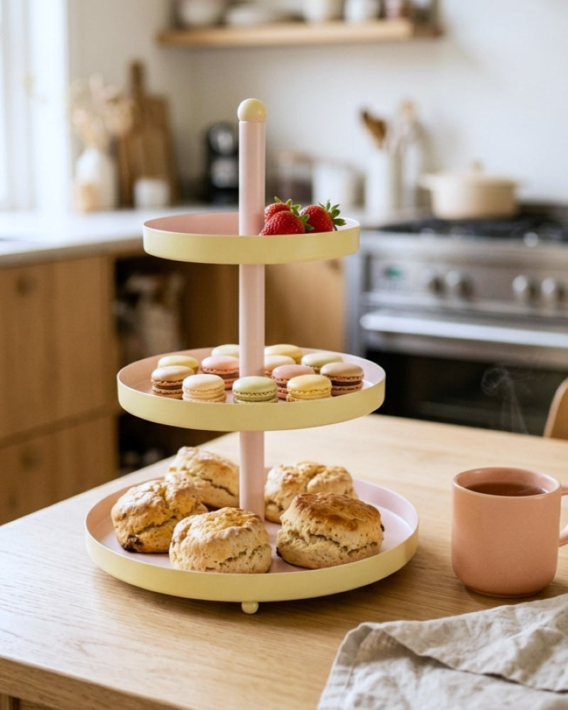Etagère Cookinglife Métal - Jaune / Rose - ø 15, 20 & 25 cm - 3 niveaux - 35 cm de haut