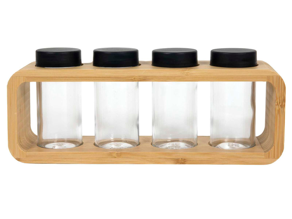 Ensemble de porte-épices Cookinglife - pots en verre - en bambou - 5 pièces
