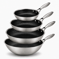 Batterie de cuisine Cookinglife HexaCook hybride 4 pièces - Wok ø 28 cm + poêles ø 20, 24 & 28 cm - ANTI-ADHÉSIF - compatible avec toutes les sources de chaleur - revêtement antiadhésif en céramique