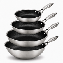 Batterie de cuisine Cookinglife HexaCook hybride 4 pièces - Wok ø 28 cm + poêles ø 20, 24 & 28 cm - ANTI-ADHÉSIF - compatible avec toutes les sources de chaleur - revêtement antiadhésif en céramique
