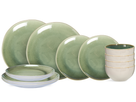 Service de table Cookinglife Serene Green 12 pièces / 4 personnes - 4 assiettes plates, 4 assiettes à dessert et 4 bols
