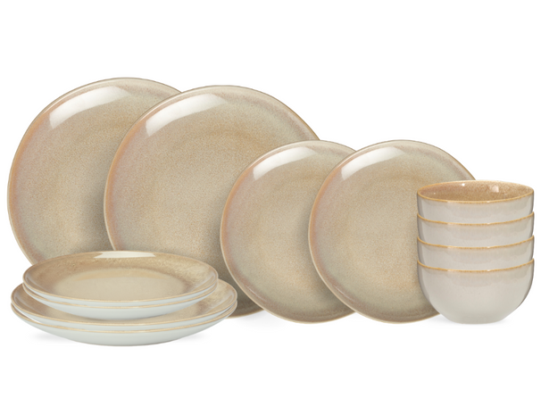 Service de table 12 pièces Cookinglife Serene Sand / 4 personnes - 4 assiettes plates, 4 assiettes à dessert et 4 bols