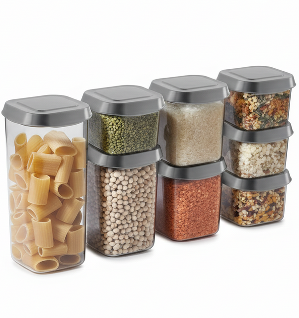 Ensemble de bocaux Cookinglife - Couvercles gris - 4 tailles - 8 pièces