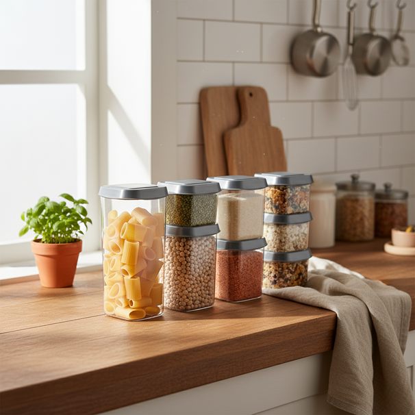 Ensemble de bocaux Cookinglife - Couvercles gris - 4 tailles - 8 pièces