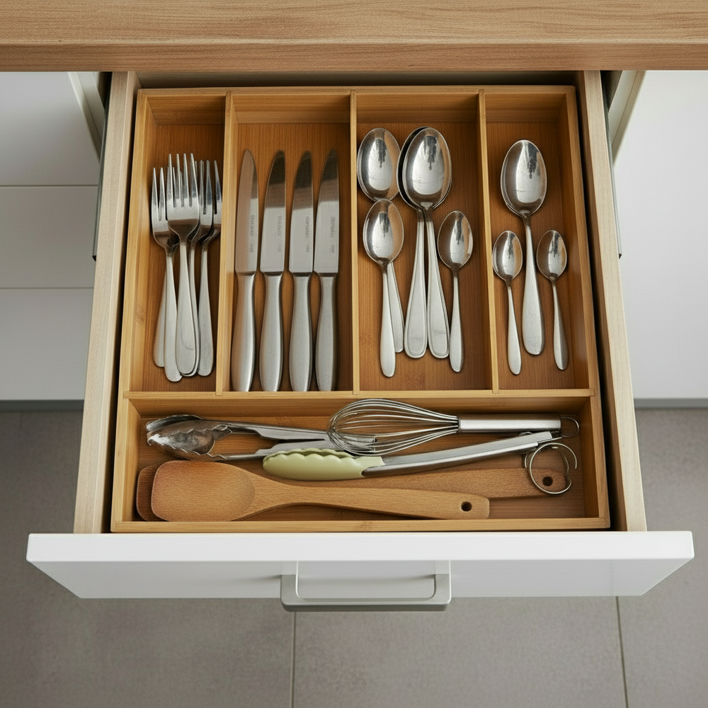 Plateau à couverts Cookinglife - Range-couverts - en bambou - 35 x 26 x 5 cm