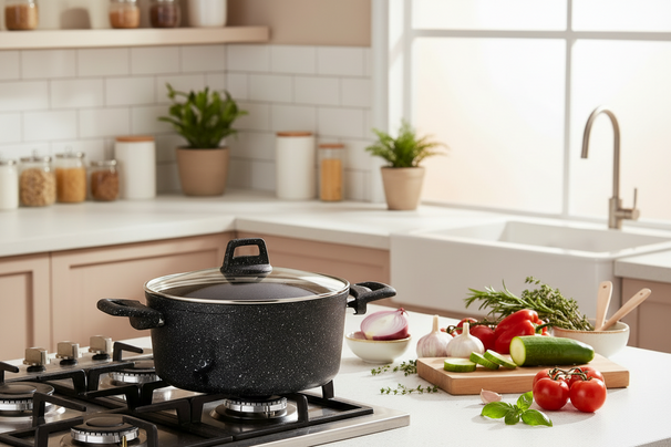 Set de faitout Cookinglife - Faitout rond - Black Speckle - 3,5 L - 2 pièces