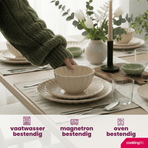 Service de vaisselle Cardida Cookinglife Beige 18 pièces / 6 personnes - 6 assiettes plates, 6 assiettes à dessert et 6 bols