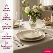 Service de vaisselle Cardida Cookinglife Beige 18 pièces / 6 personnes - 6 assiettes plates, 6 assiettes à dessert et 6 bols