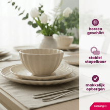 Service de vaisselle Cardida Cookinglife Beige 18 pièces / 6 personnes - 6 assiettes plates, 6 assiettes à dessert et 6 bols