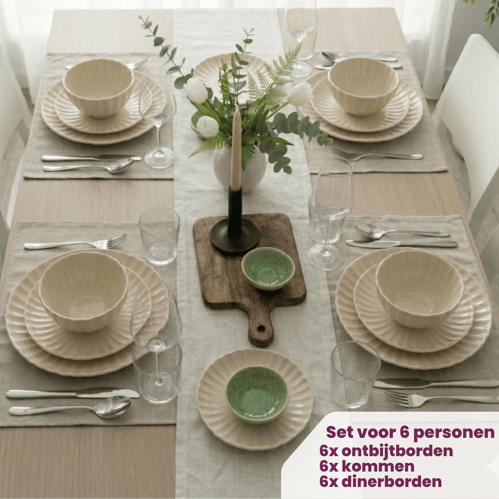 Service de vaisselle Cardida Cookinglife Beige 18 pièces / 6 personnes - 6 assiettes plates, 6 assiettes à dessert et 6 bols