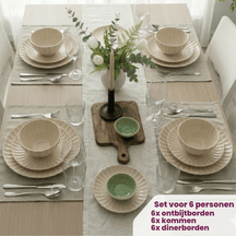 Service de vaisselle Cardida Cookinglife Beige 18 pièces / 6 personnes - 6 assiettes plates, 6 assiettes à dessert et 6 bols